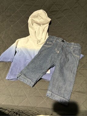 Carters white ombre pullover hoodie front kangaroo pocket and Chloe jeans set 3M